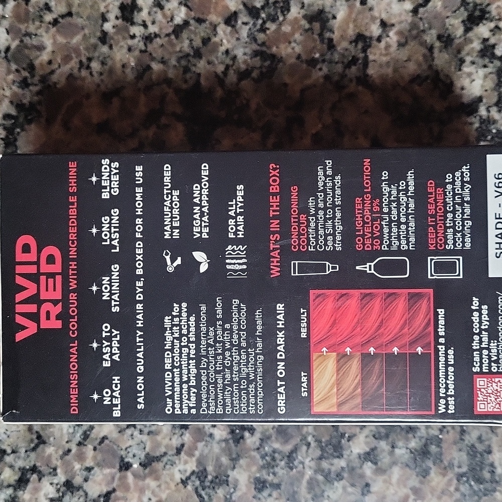 No Bleach London Vivid RED Hair Dye V66 NIB permanent vegan dye blends grays - Picture 4 of 8